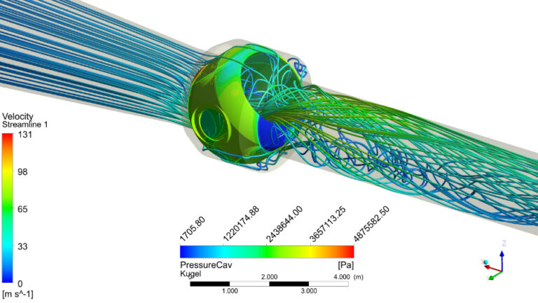 Flow visualization for an example valve position of the tandem butterfly-valves