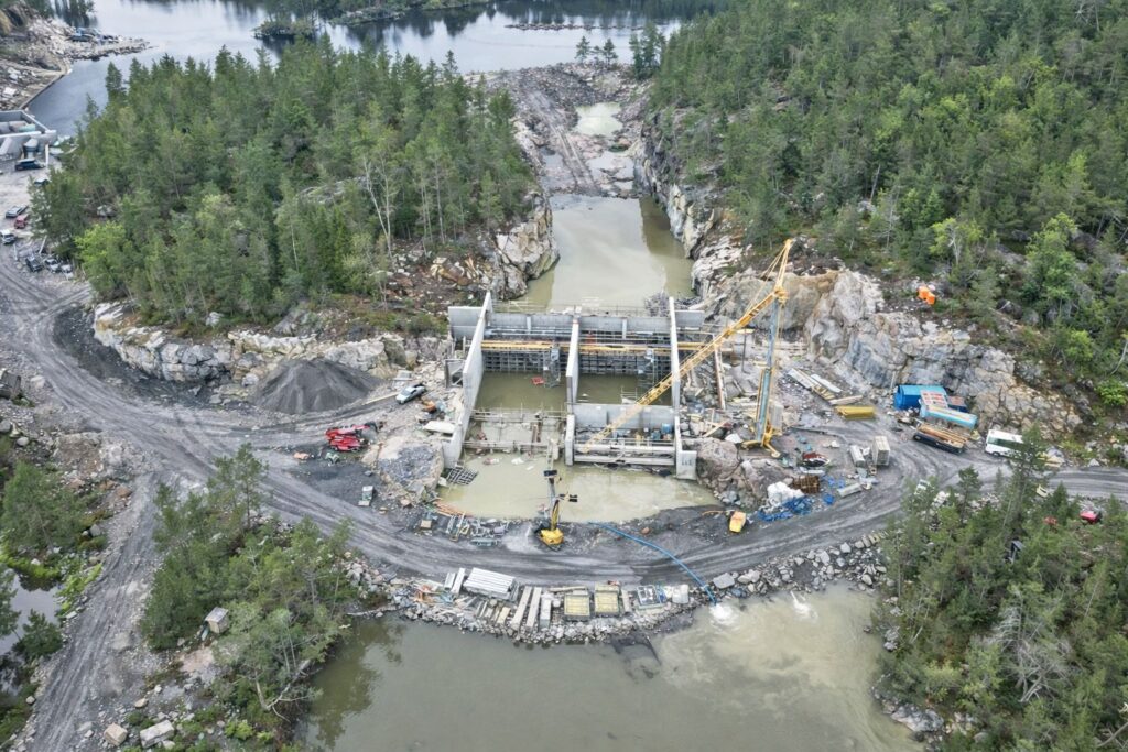 The power plant construction site in Norway from a drone perspective.