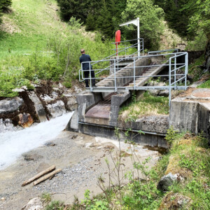 For the new power plant construction, only minor adjustments in the de-sanding basin were required in the Tischbach water catchment. KW Tischbach Wasserfassung