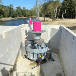 Insertion of the DIVE turbine in the guide vane. DIVE-Turbine_Einbau_Grepiac