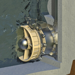 The turbine-generator unit operates completely surrounded by water, so the Kaplan EVO has been designed to lubricate
itself solely with ambient engine water. Kaplan Evo