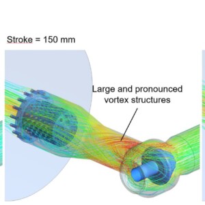 Figure 8: Complex and strong transient flow phenomena inside the pressure regulator along different opening positions © Jaberg